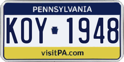 PA license plate KOY1948