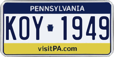 PA license plate KOY1949