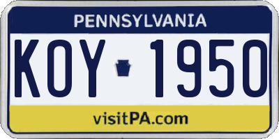 PA license plate KOY1950