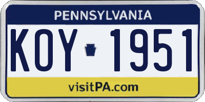 PA license plate KOY1951