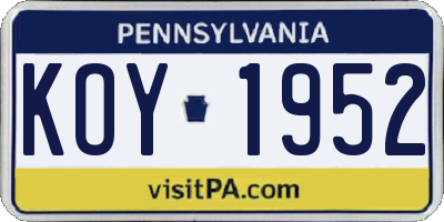 PA license plate KOY1952