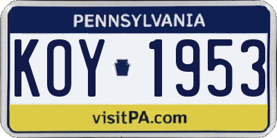 PA license plate KOY1953