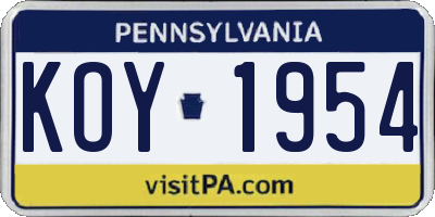 PA license plate KOY1954