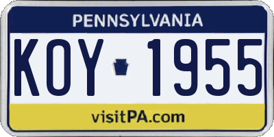 PA license plate KOY1955