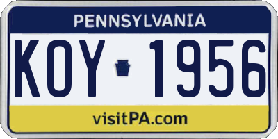 PA license plate KOY1956