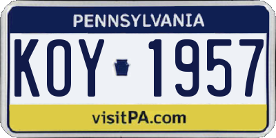 PA license plate KOY1957