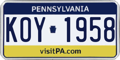 PA license plate KOY1958