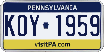 PA license plate KOY1959