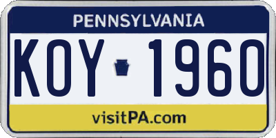 PA license plate KOY1960