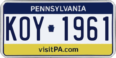 PA license plate KOY1961