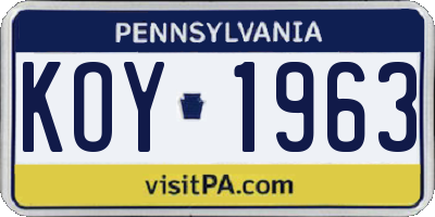 PA license plate KOY1963