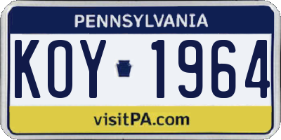 PA license plate KOY1964