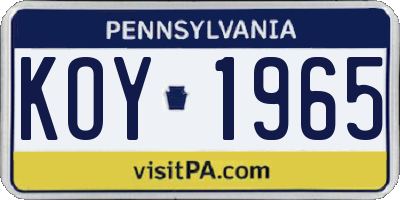 PA license plate KOY1965