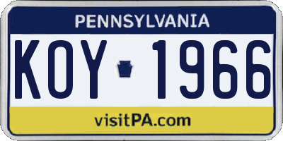 PA license plate KOY1966