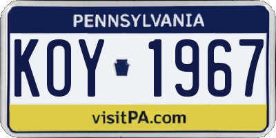 PA license plate KOY1967