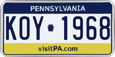 PA license plate KOY1968