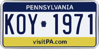PA license plate KOY1971