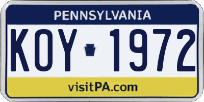 PA license plate KOY1972