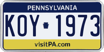 PA license plate KOY1973