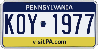 PA license plate KOY1977