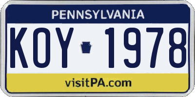 PA license plate KOY1978