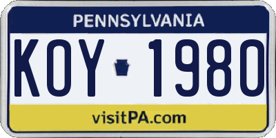 PA license plate KOY1980