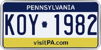 PA license plate KOY1982