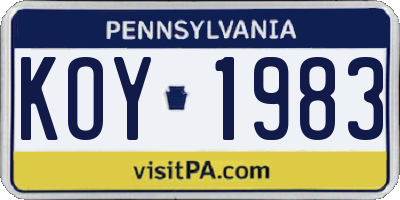 PA license plate KOY1983