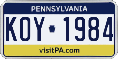 PA license plate KOY1984