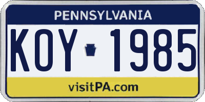 PA license plate KOY1985