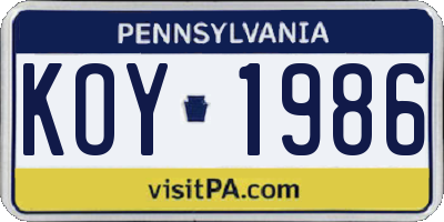 PA license plate KOY1986