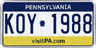 PA license plate KOY1988