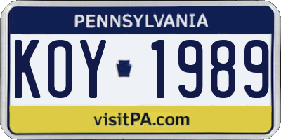 PA license plate KOY1989