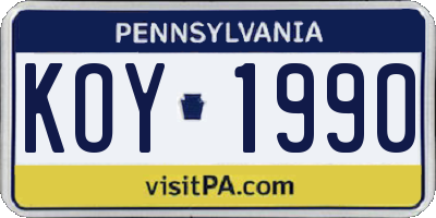 PA license plate KOY1990