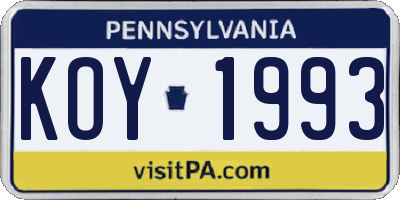 PA license plate KOY1993