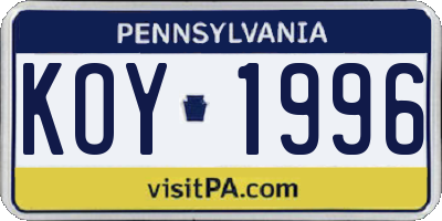 PA license plate KOY1996