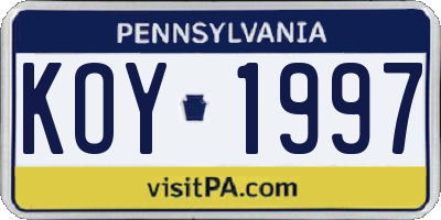 PA license plate KOY1997
