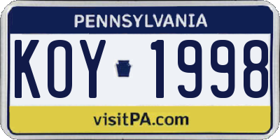 PA license plate KOY1998