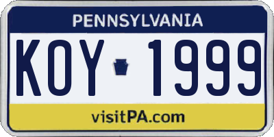 PA license plate KOY1999