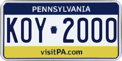 PA license plate KOY2000