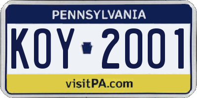 PA license plate KOY2001