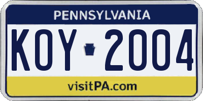PA license plate KOY2004