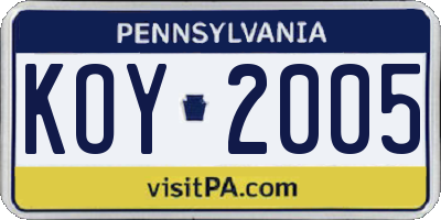 PA license plate KOY2005