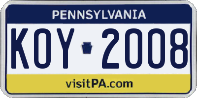 PA license plate KOY2008
