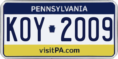 PA license plate KOY2009