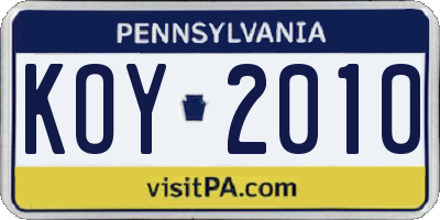 PA license plate KOY2010