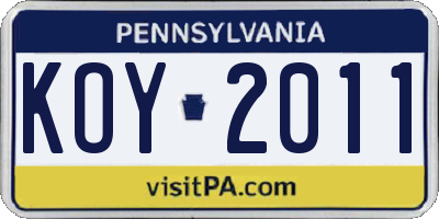 PA license plate KOY2011