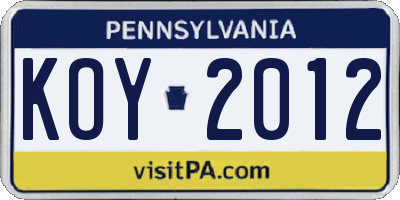 PA license plate KOY2012