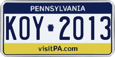 PA license plate KOY2013