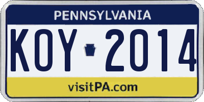 PA license plate KOY2014